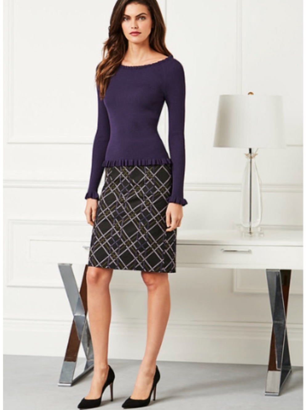 Etcetera Embroidered Charcoal Skirt, NWT